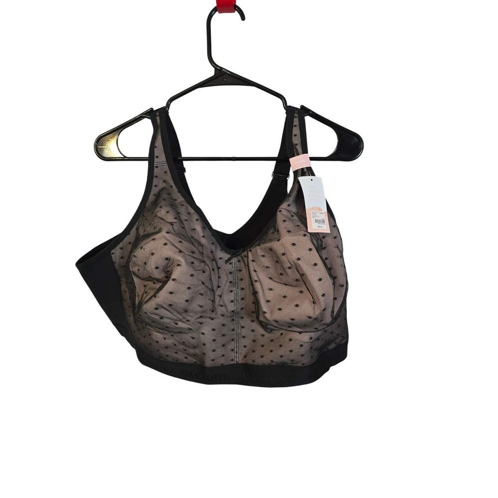 Cacique Cotton Unlined Full Coverage No-Wire Bra Black Polka Dot 50DDDD‎